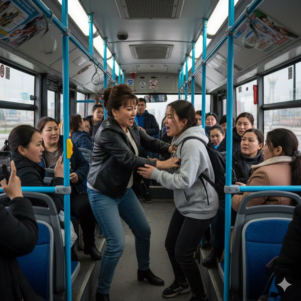 Женщины подрались из-за места в автобусе в Астане. Видео